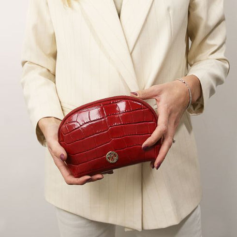 Vera - Croc print leather toiletry case